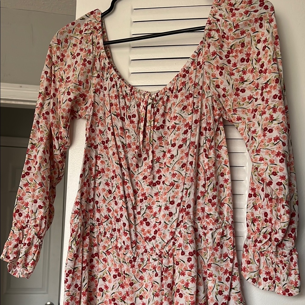 Blue Rain Pink and Red Floral Blouse